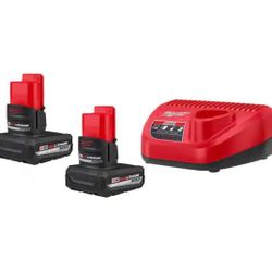 Milwaukee M12 12V Lithium-Ion XC High Output 5.0 Ah Battery Pack (2-Pack) Starter Kit with Charger=Milw-721