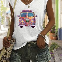 Directional Women'S Simple V-Neck Hippie Rock Print Tank Top