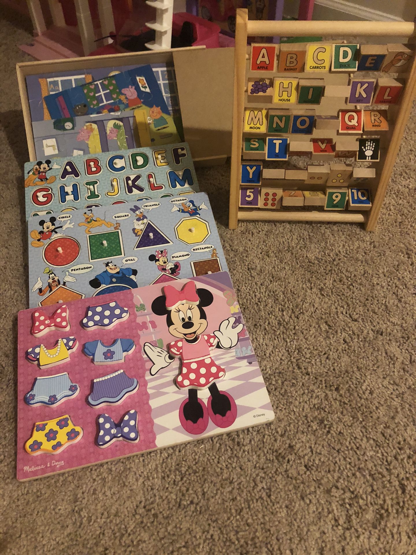 Puzzles- letter/ shapes/ Disney/ Peppa