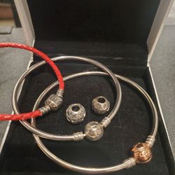 3 Pandora Bracelet + 2 Charms All Authentic 