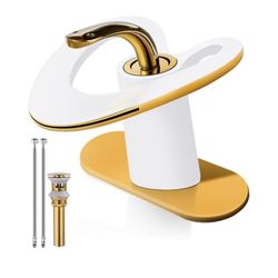 BATHROOM WHITE N GOLD BATH FAUCET