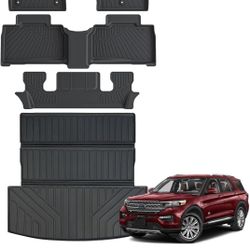 NEW Floor Mats & Cargo Liner with Backrest Mat for 2020-2024 Ford Explorer 6 Passenger All Weather Protection TPE Rubber Full Set Floor Liners Trunk M