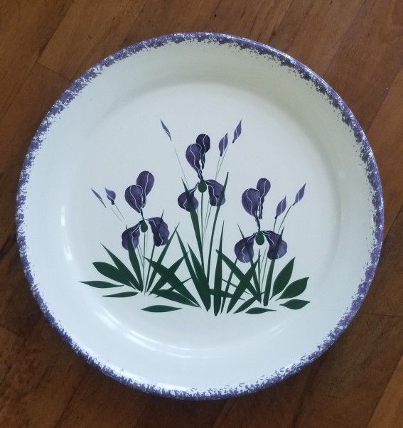 Large Platter Iris Handpainted Signed The Ashland Pottery Co