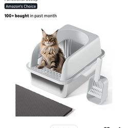 Stainless Steel Cat Litter Box with Lid, 20" L x 14.2" W x11.8 H, Large Cat Litter Box for Multiple Cats with High Sides No-Leak Stick Easy to Clean