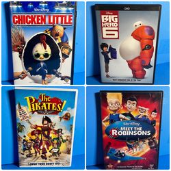 Animated 4 DVD Movie Bundle - Chicken Little, Pirates!, Big Hero 6, Meet The Robinsons