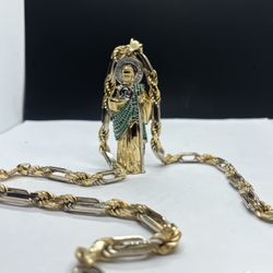 14k gold FIGARO ROPE  chain and San judas 3D charm , necklance gold pendant