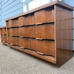 Refurbished Mid Century Modern Dresser, Nightstand, Mirror Bassett Furniture 