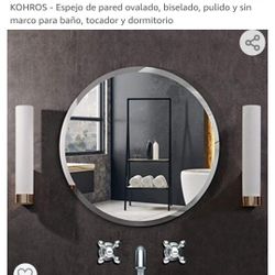 KOHROS - Espejo de pared ovalado, biselado, pulido y sin marco para baño, tocador y dormitorio