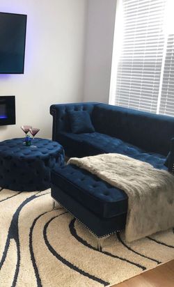 Damian Velvet Navy Reversible Sectional - Couch