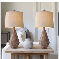 Farmhouse Table Lamps Set of 2 Rustic Bedside Nightstand Lamps Brown 20.25"
