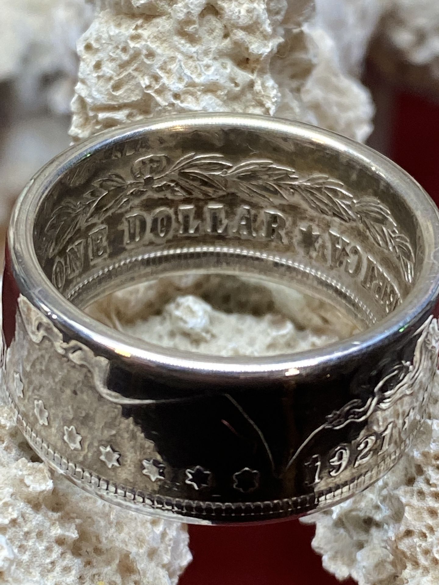 1921 Morgan Dollar 90% silver Forged Into Coin Ring