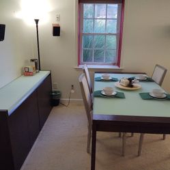 Glass Top Table With Sideboard