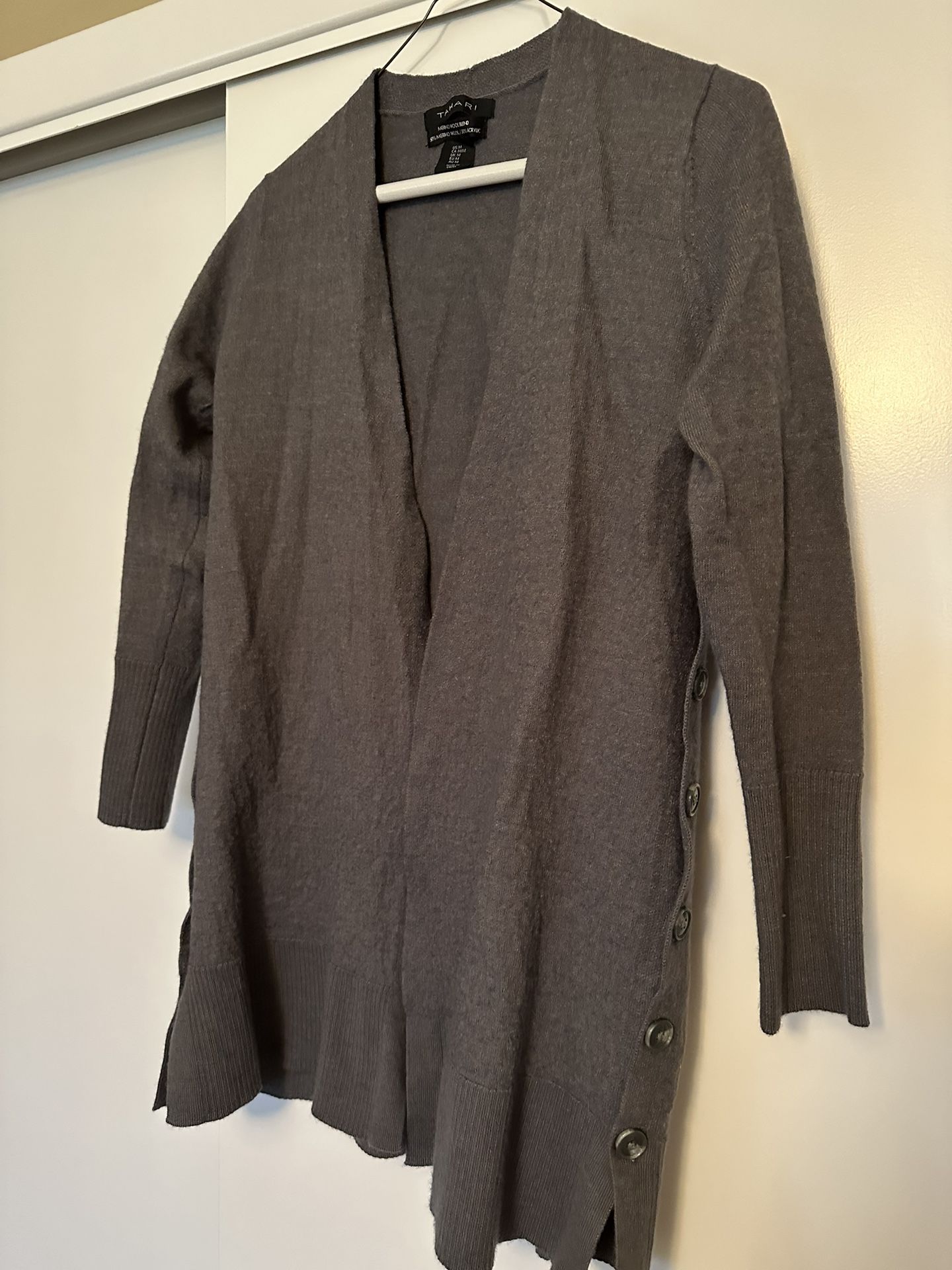 Merino Wool Blend Open- Front Sweater