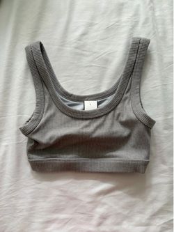 Gray Ribbed Sports Bra Crop Top