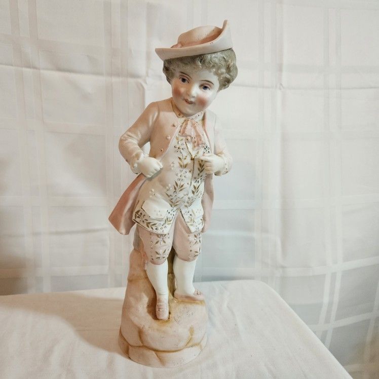 Antique French Porcelain Victorian Boy Statue Figure