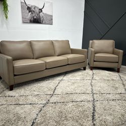 Taupe Leather Couch Set - Free Delivery 