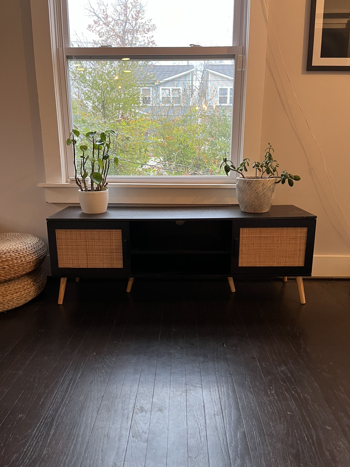 Black Rattan Tv Console