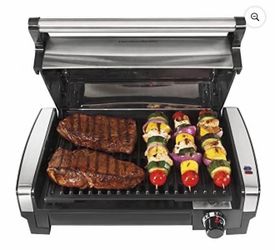 Hamilton Beach Electric Indoor Searing Grill with Adjustable Temperature Control to 450F, Removable Nonstick Grate, 118 sq. in. Surface Serves 6, Stai