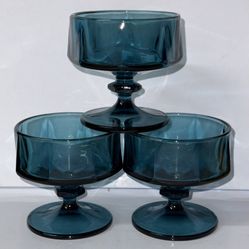 Three Indiana Glass Colony Blue Nouveau Sherbet Glasses 