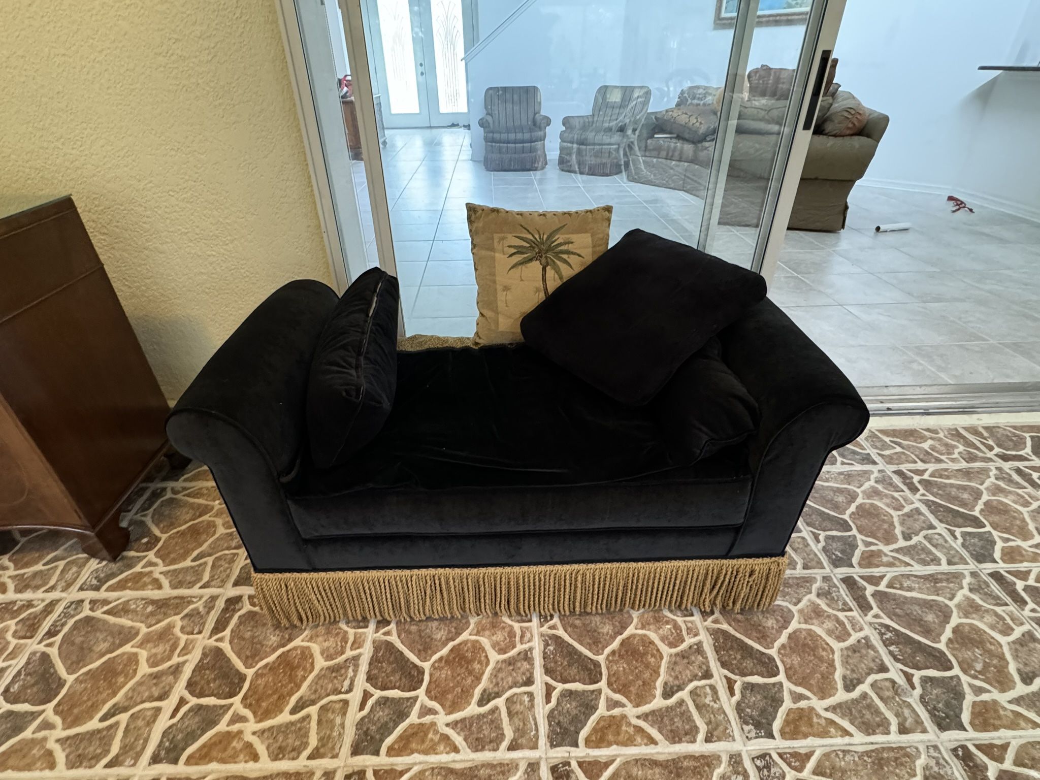 Vintage Black Velvet Chaise Lounge