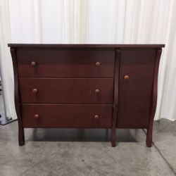 Reddish Brown Wood Dresser with Cabinet Door