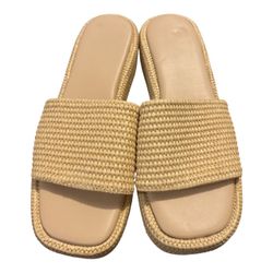 Woven Raffia Slide Sandals