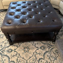 Brown Leather Ottoman.