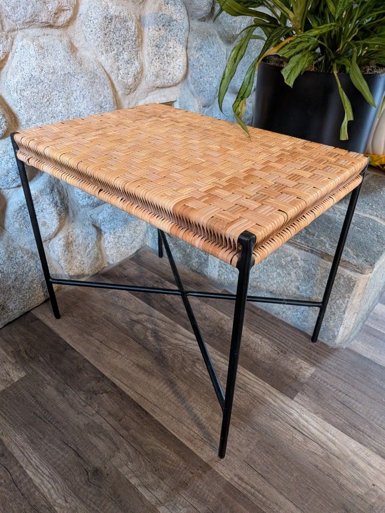 Wicker And Metal Accent Table