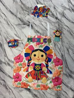 Kids apron Doll keychain Coin bag 2 small cheer bow