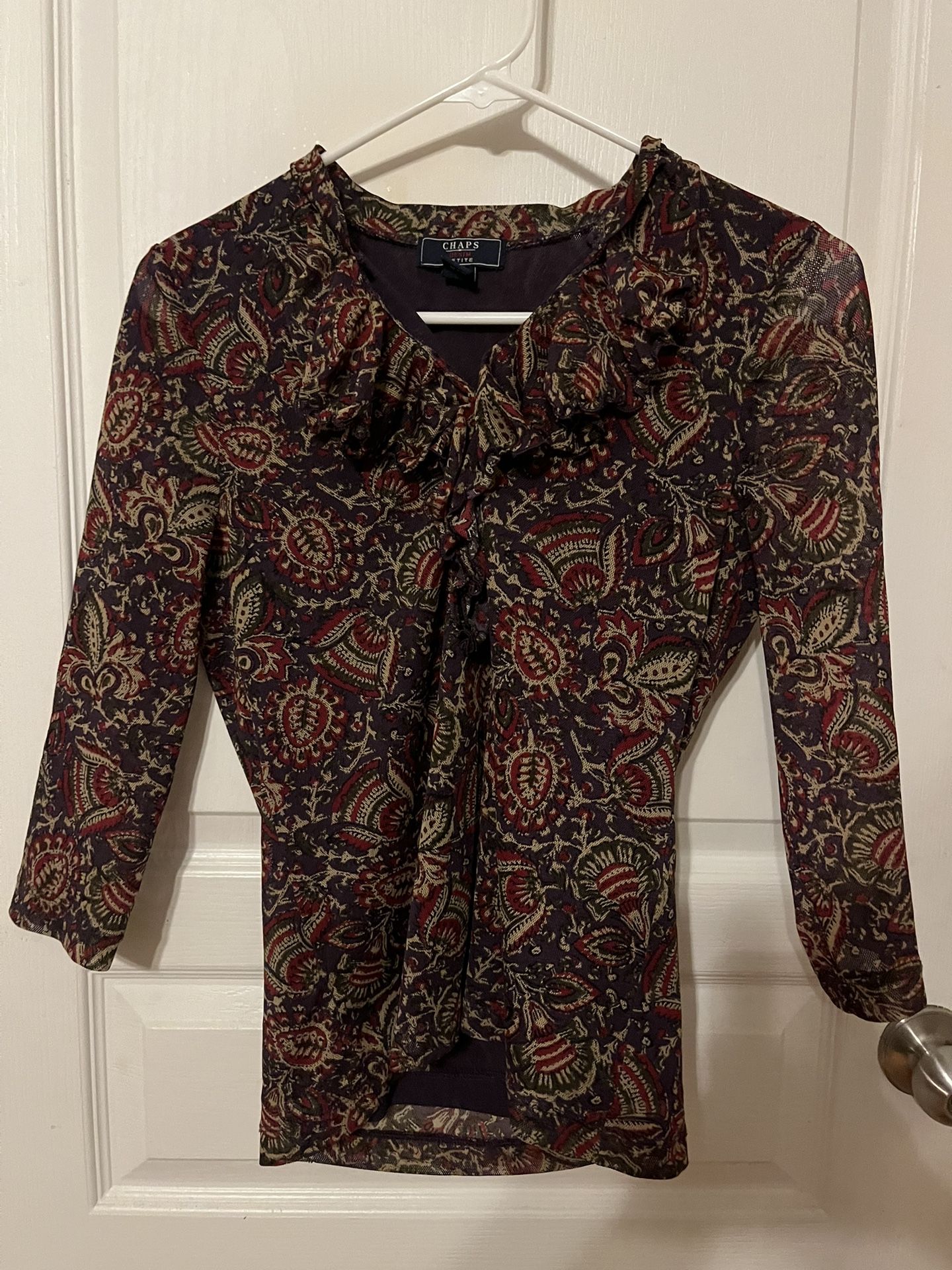 Chaps Purple Floral Mesh Top