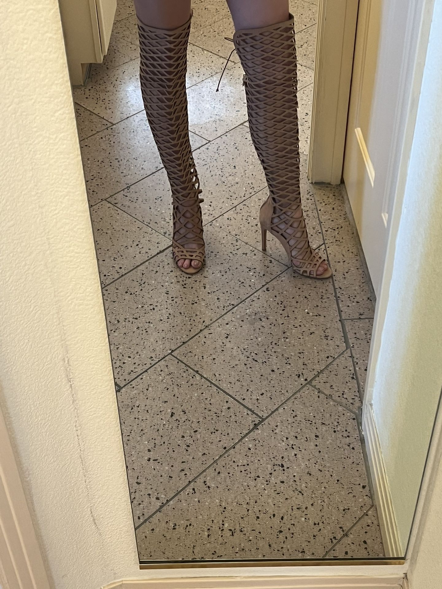 Thigh High Gladiator Boots with Peek a Boo Toe