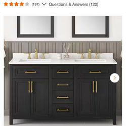 Home Decorators Collection Beaufort 60 in. Double Sink Black Bath Vanity with White Engineered Stone Top (Assembled)