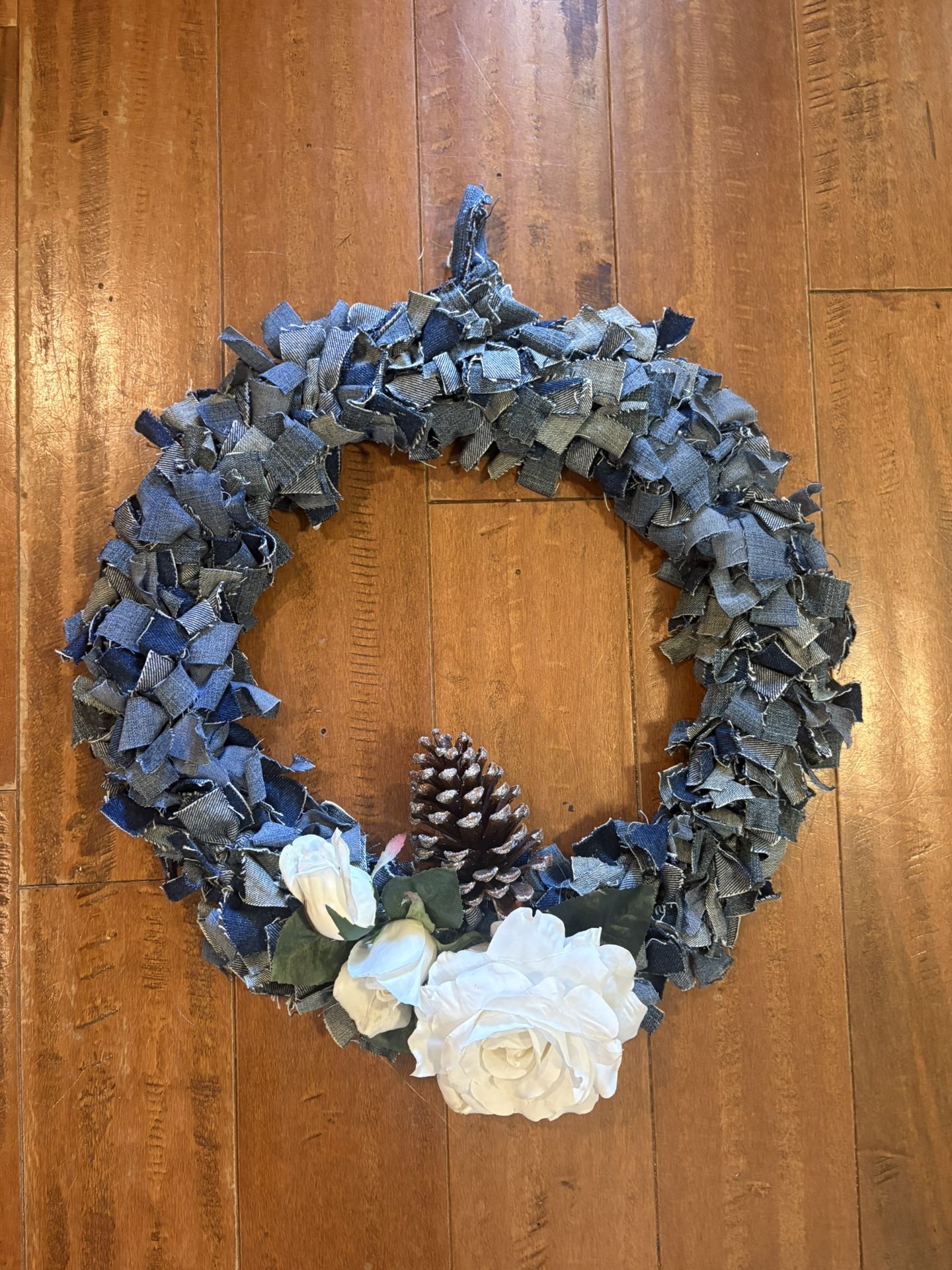 Denim White Rose Wreath