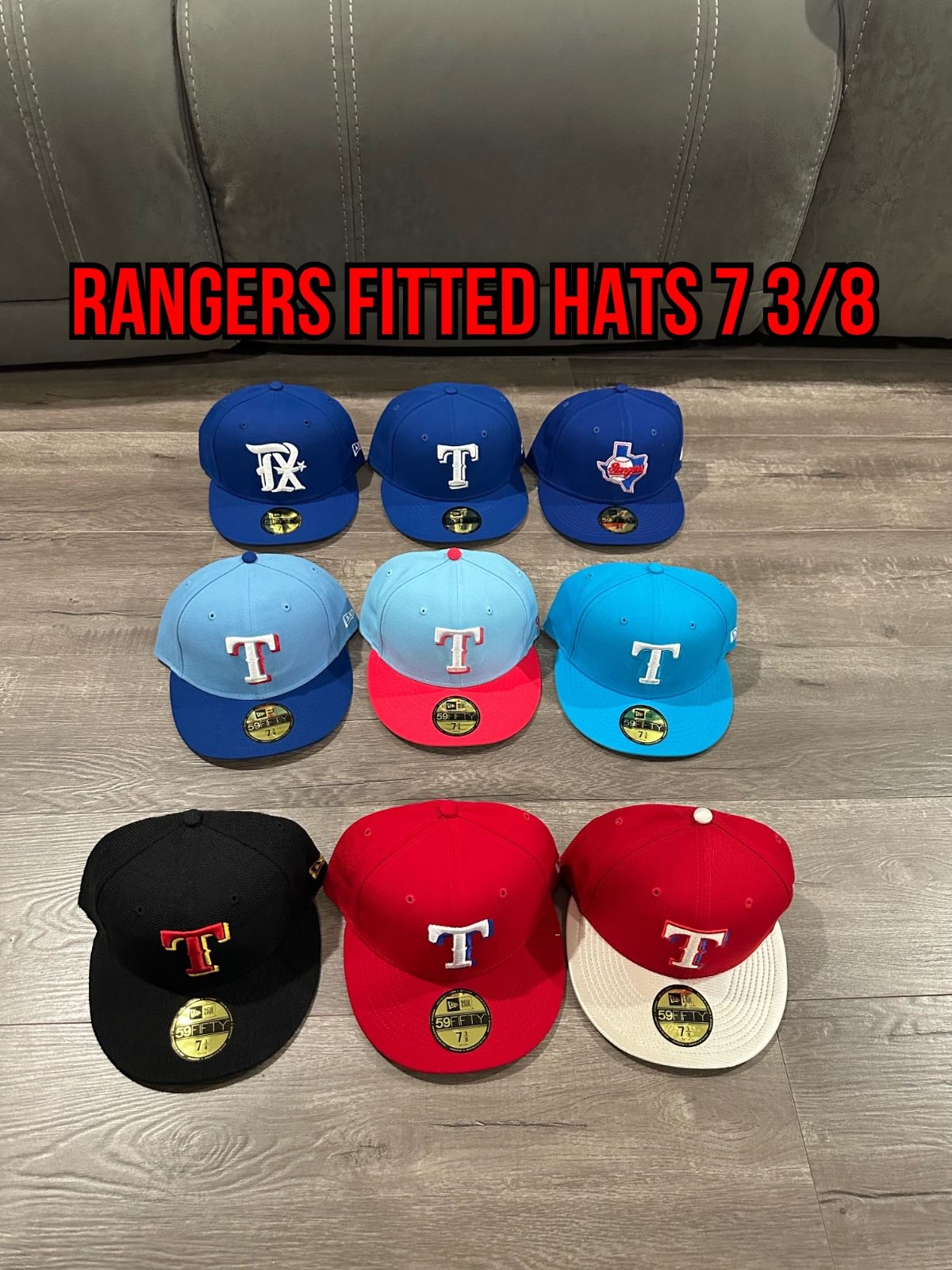 MLB New Era Texas Rangers 59fifty Fitted Hats Size 7 3/8
