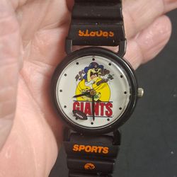 Vintage 1992 NY Giants Taz Watch Features Classic Giants Logo W/Animated Floating Football That Rotates As The Second Hand Has New Battery & Works Gre