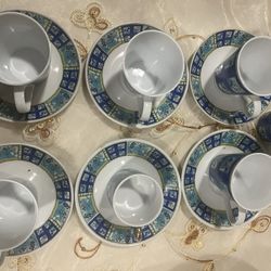 Vintage 6  Tea Cup White And purple