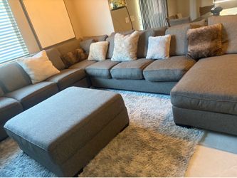 Luxury Macy’s Sectional Sofa with Matching Oversized Ottoman-Excellent Condition
