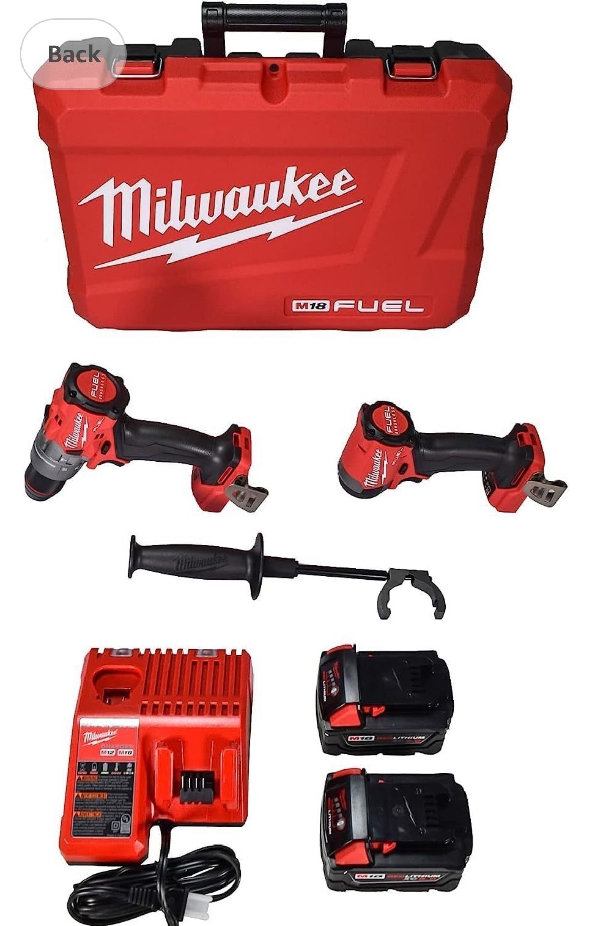 Milwaukee 3697-22 18V Lithium-Ion Brushless Cordless Hammer Drill and Impact Driver Combo Kit (2-Tool) with (2) 5.0Ah Batteries, Charger & Tool Case
