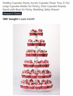 Acrylic Cupcake Tower Tree, 6 Tier Large Cupcake Holder for Pastry, Clear Cupcake Dispaly Stand with Base