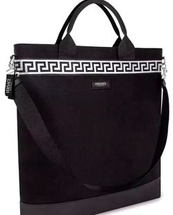 Versace Black Tote Bag with Greek Key Trim