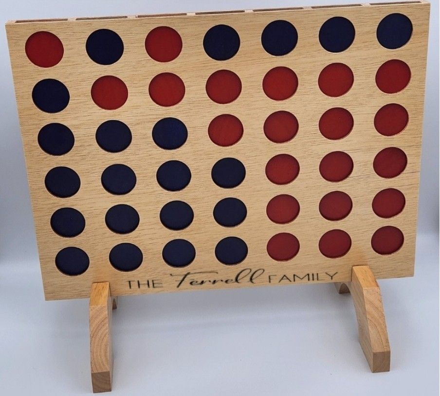 Personalized Large Handcrafted Tabletop 4-In-A-Row Game Wooden Four In A Row w/ Discs Custom Board Game 13.5x15.5-inch Board! Realtor Gift