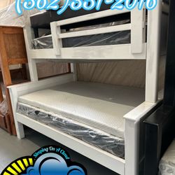 Twin Full Bunk Bed White With Mattresses Included Litera 