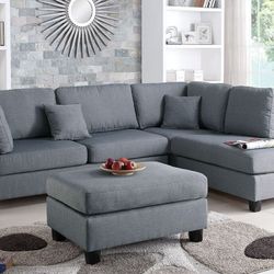 Brand New Grey Sectional Sofa w Ottoman