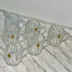 Stunning Set of 6, Full Lead Crystal German Steins / Mugs: Mikasa “Park Lane” Collection (Vintage)