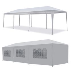  10' x 30 Gazebo Canopy Tent with 6 Removab-White 