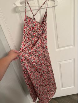 Kittenish Cream Midi Slip Dress with Red and Green Floral Print Size M