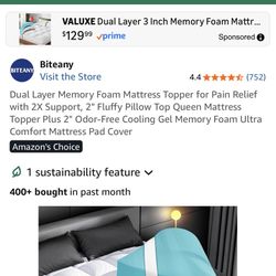 Brand New Dual Layer Memory Foam Mattress Topper for Pain Relief with 2X Support, 2" Fluffy Pillow Top Queen Mattress Topper Plus 2" Odor-Free Cooling