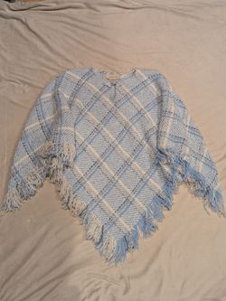 Boyne Valley Weavers Ireland Wool Poncho Blue White
