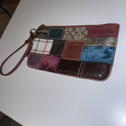 Coach Wallet Pouch Suede/Velvet Leather Patchwork Teal Burgundy Wristlet NWOT
