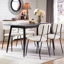 OAKHAM Dining Chairs Set of 4, Boucle Dining Chairs Sherpa Dining Chairs 18.7 in Seat Height Kitchen Chairs with Comfy Backrest and Metal Legs for Kit
